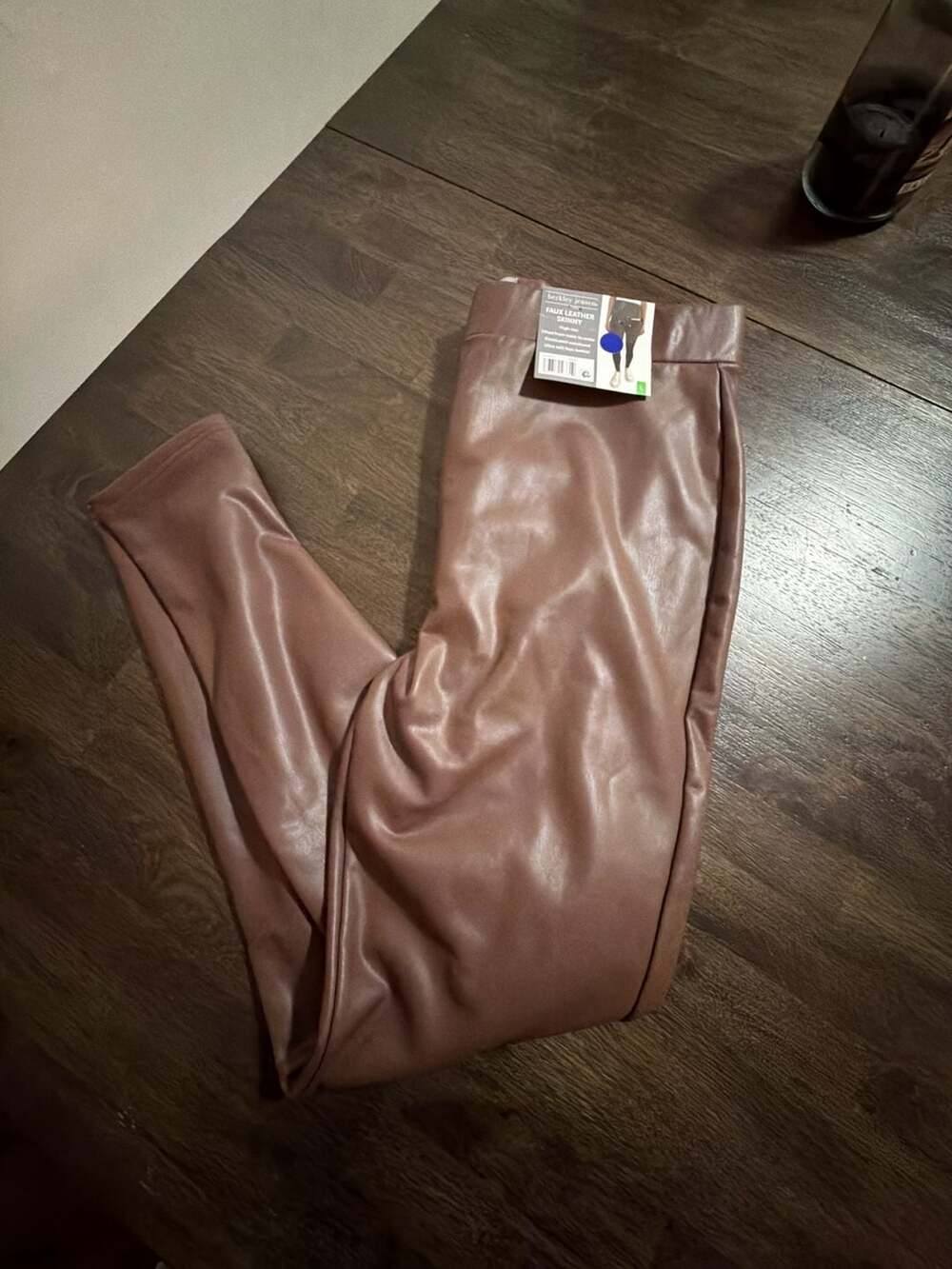 Berkley Jensen Women's Faux Leather Skinny High Rise Pants - Raisin, Size Large